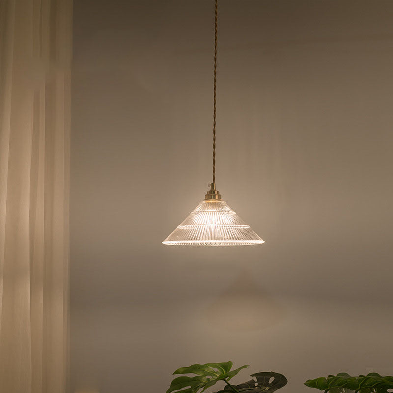 Nordic Vintage Clear Glass Flower Brass Pendant