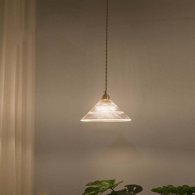 Nordic Vintage Clear Glass Flower Brass Pendant