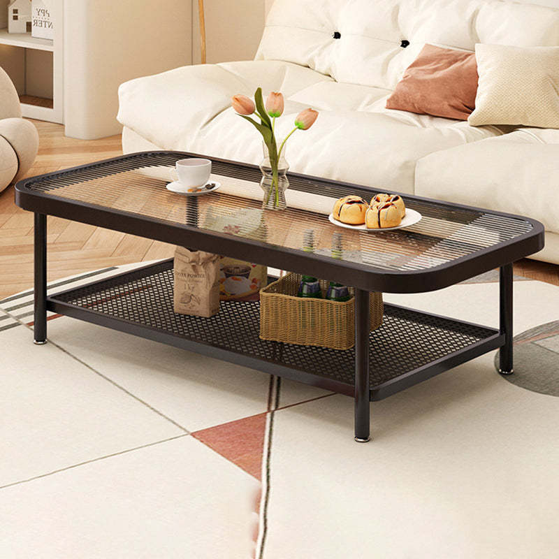 Minimalist Rectangular Glass Steel 2-Tier Coffee Table