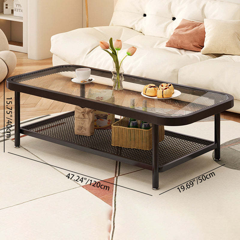 Minimalist Rectangular Glass Steel 2-Tier Coffee Table