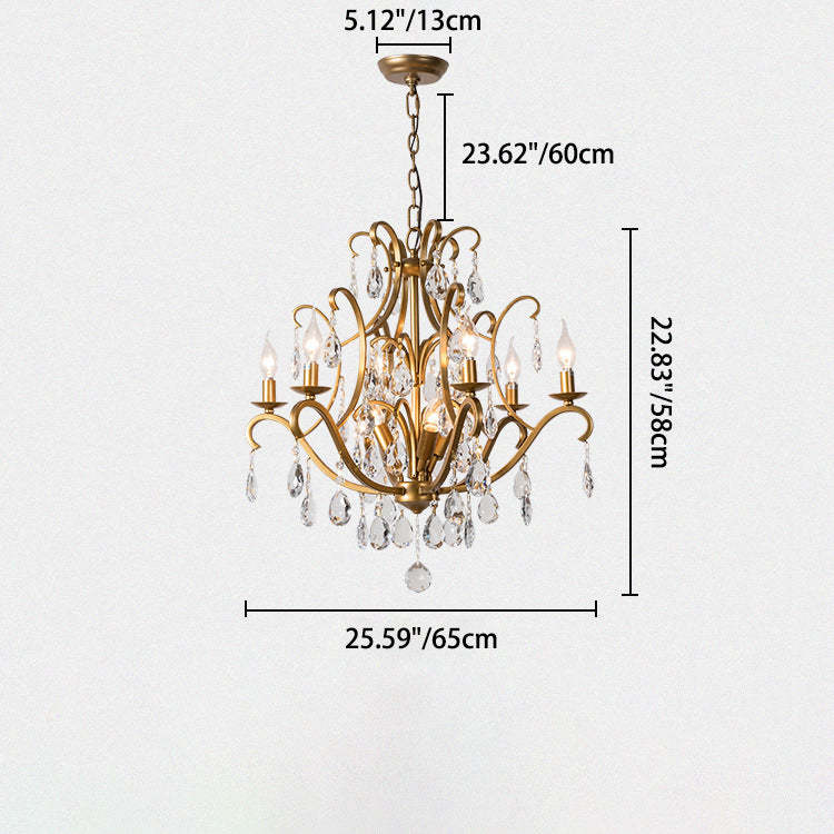 French Candelabra Round Crystal Iron Chandelier