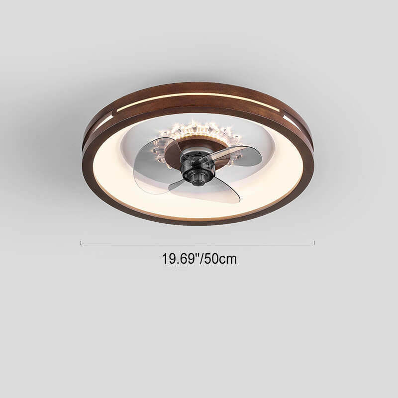 Chinese Walnut Round Acrylic LED Flush Mount Fan Light