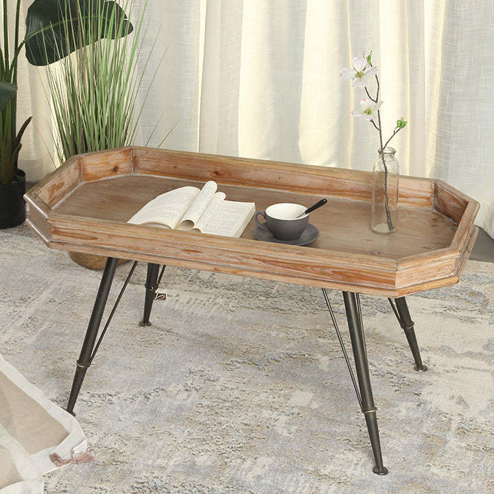 Rustic Rectangular Wood Iron Coffee Table