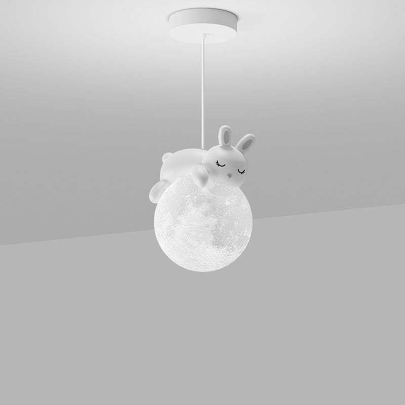 Contemporary Resin Rabbit Moon Kids Pendant Light
