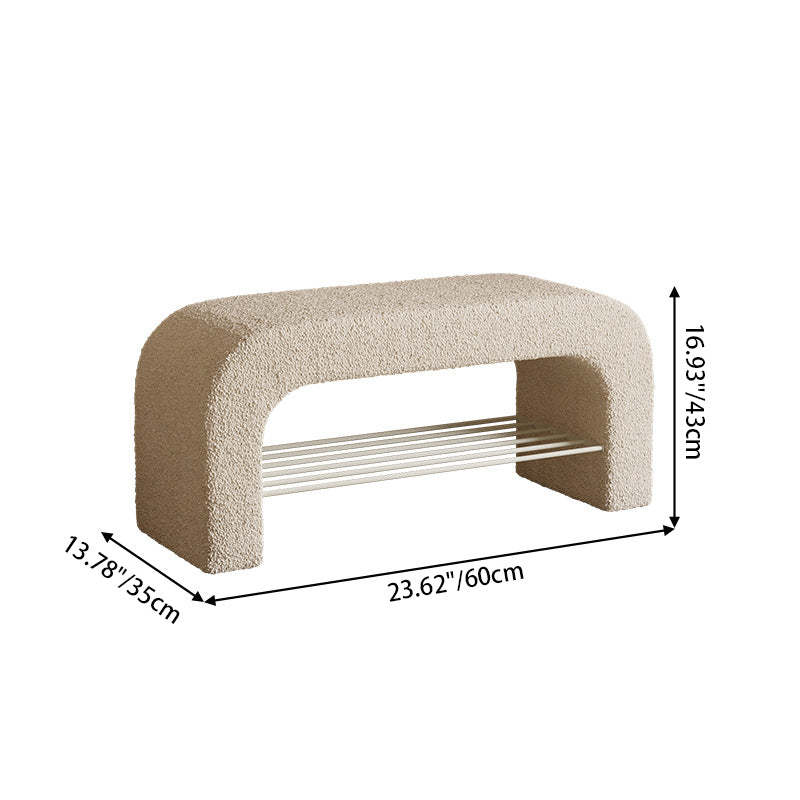 Minimalist Lambswool PU Leather Iron 1-Shelf Storage Bench — Beige