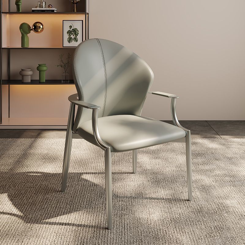 Minimalist square microfiber gray dining chairs & benches in leather
