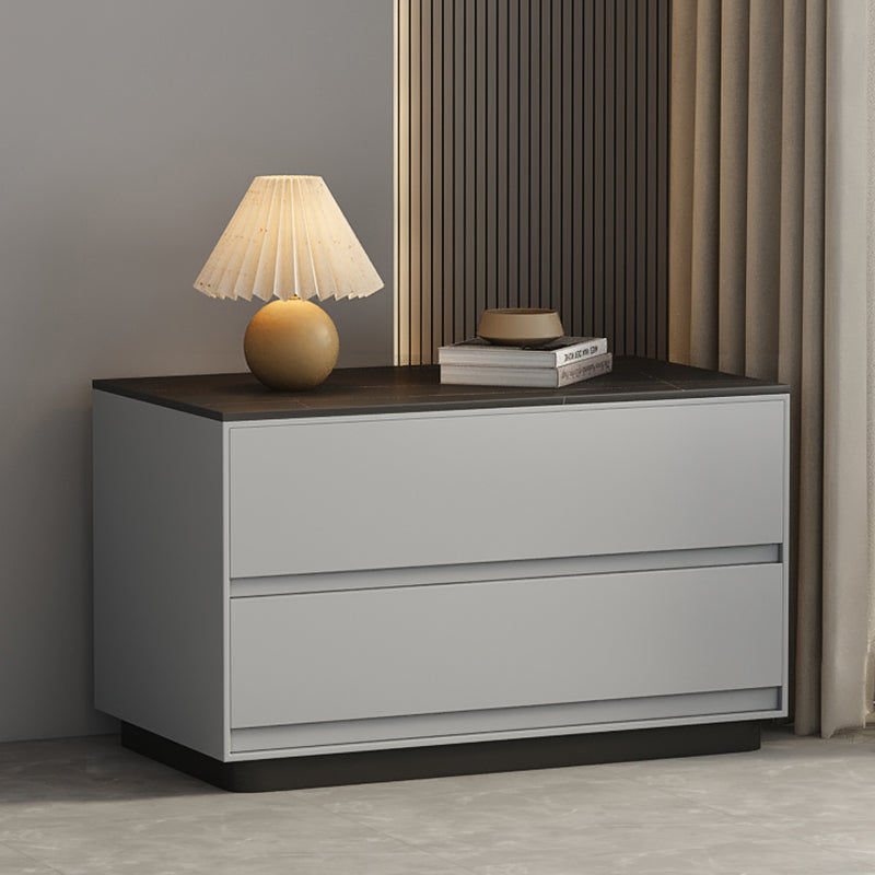 Minimalist Rock Slab Solid Wood Nightstand — Light Gray