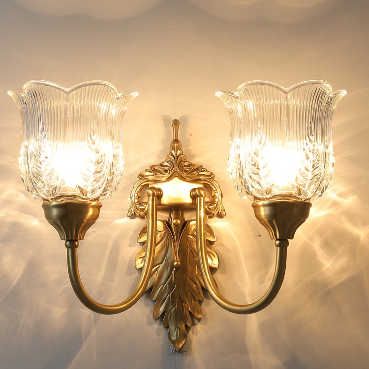 Vintage Flower Cup Brass Glass Sconce