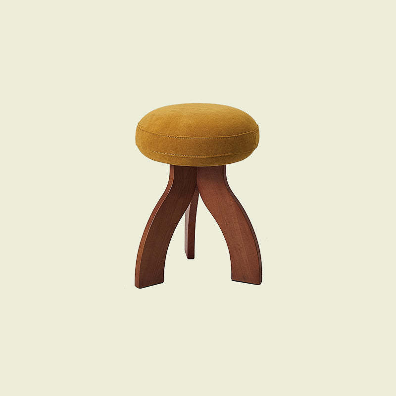 Vintage Triangle Base Wood Fabric Vanity Stool