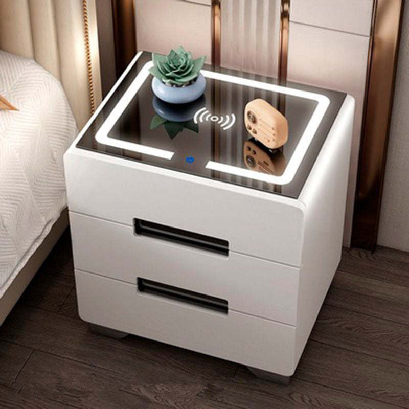 Minimalist Metal Rectangular Nightstand 3-Drawer — White