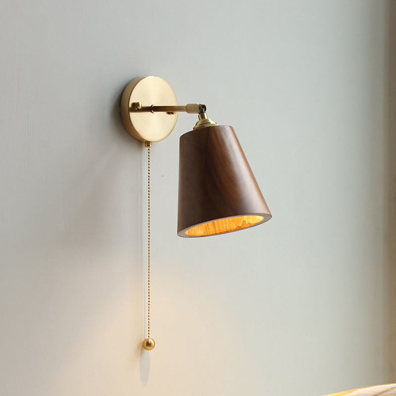 Scandinavian Cone Dome Copper Wood Sconce