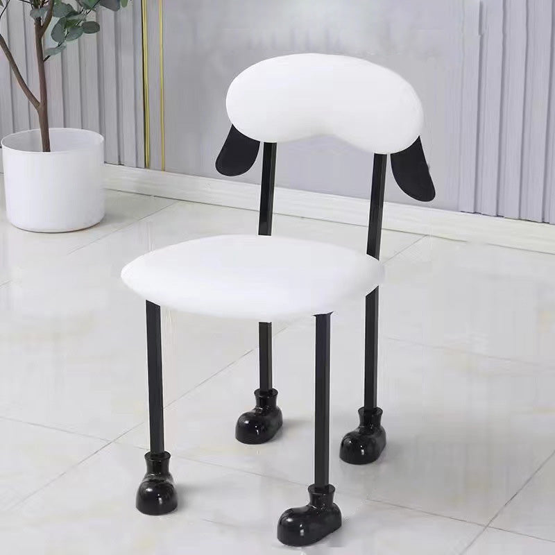 Contemporary Puppy Velvet Stainless Steel Open-Back Chair — White Microfiber Leather Finish + Black Frame