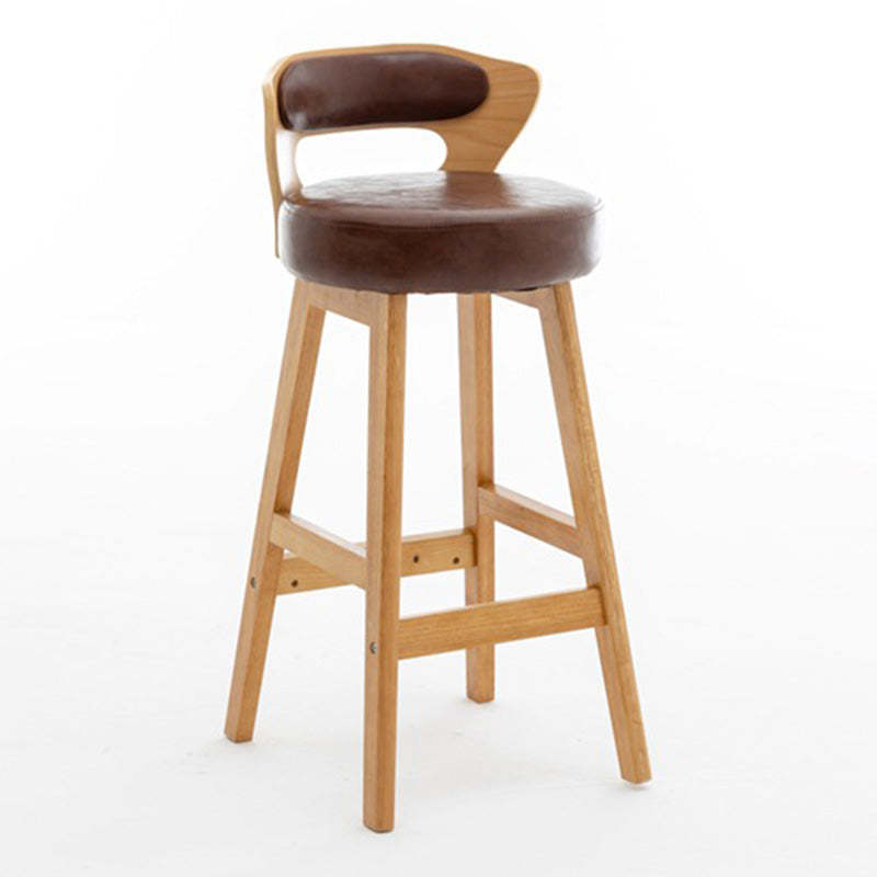 Modern PU Leather Wood Low-Back Bar Stool — Dark Green PU Leather Cushion + Log Color Frame
