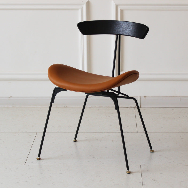 Industrial Ant Arch Wood Leather Dining Chair — Light Brown - Leather / Black