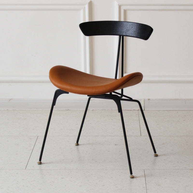 Industrial Ant Arch Wood Leather Dining Chair — Light Brown - Leather / Black