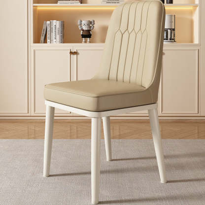 Contemporary Square PU Leather Upholstered Dining Chair — Pink Seat   White Legs