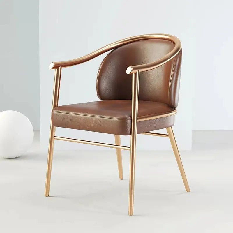 Contemporary Iron Velvet Armchair — Brown