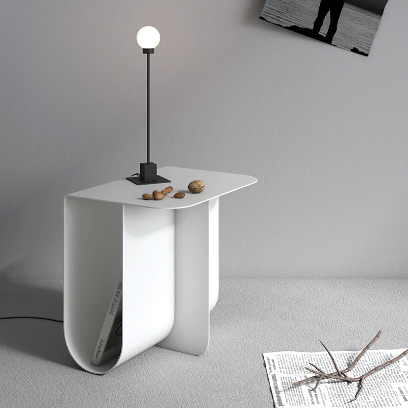 Minimalist Iron T-Shape Rectangular End Table 1-Storage — Stainless Steel / T Shape / Black