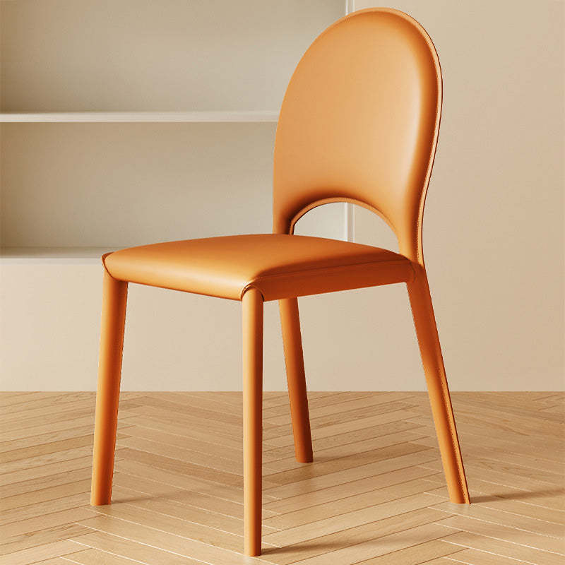 Minimalist Oval-Back Leather Steel Dining Chair
