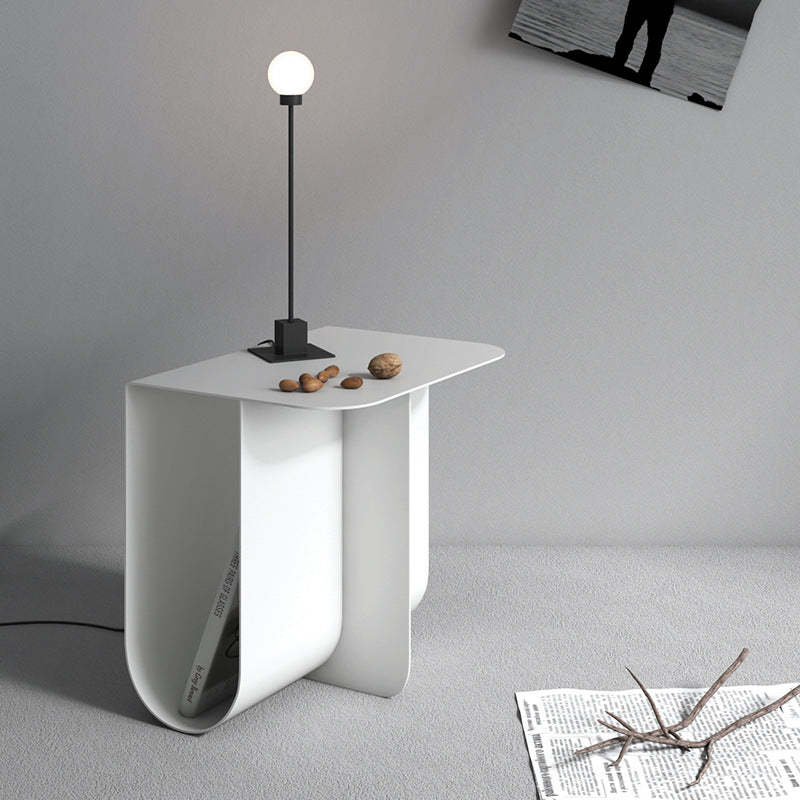 Minimalist Iron T-Shape Rectangular End Table 1-Storage — Stainless Steel / T Shape / Black