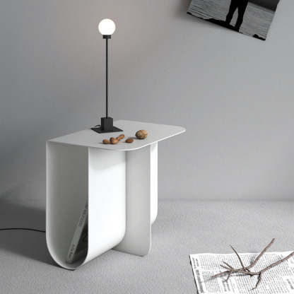 Minimalist Iron T-Shape Rectangular End Table 1-Storage — Stainless Steel / T Shape / Black