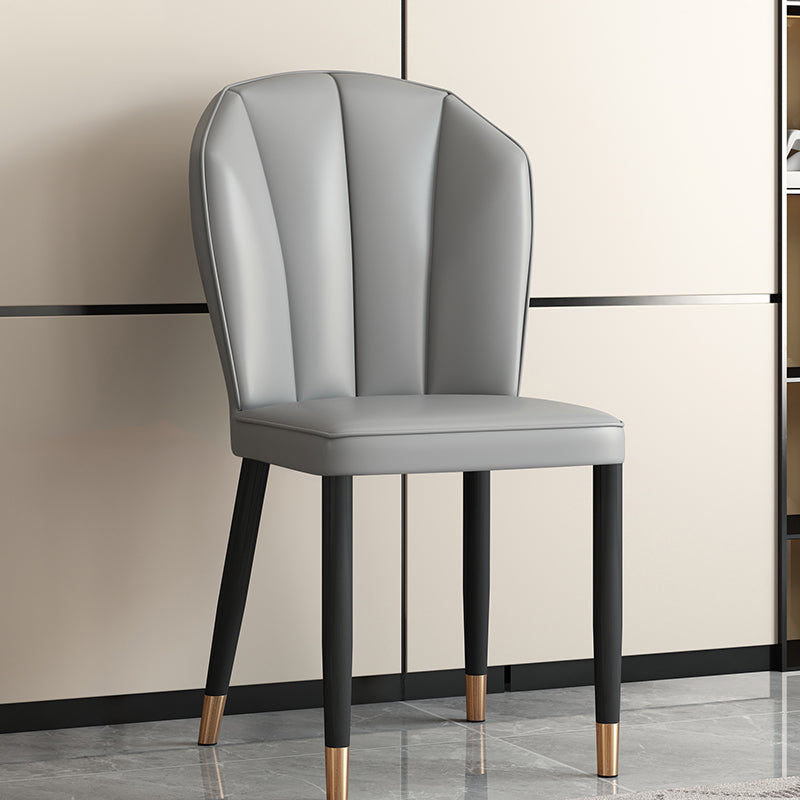 Modern Leather Steel Shell Dining Chair — X Shape / Black / Dark Blue