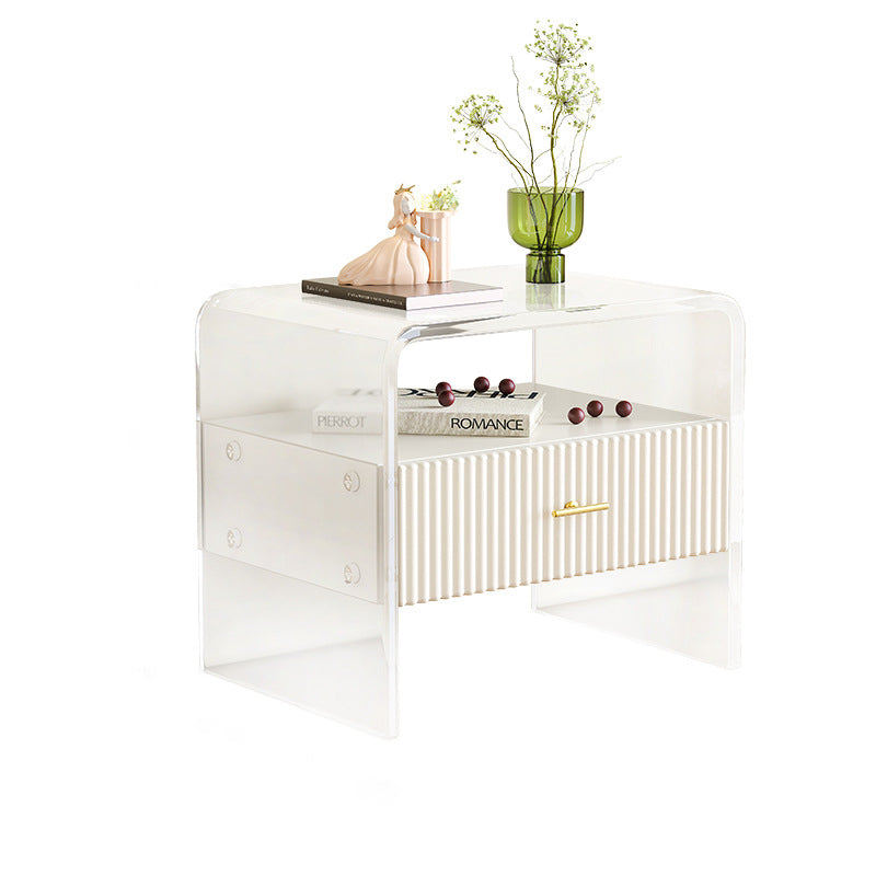 Modern Acrylic Rectangular Nightstand 1-Drawer