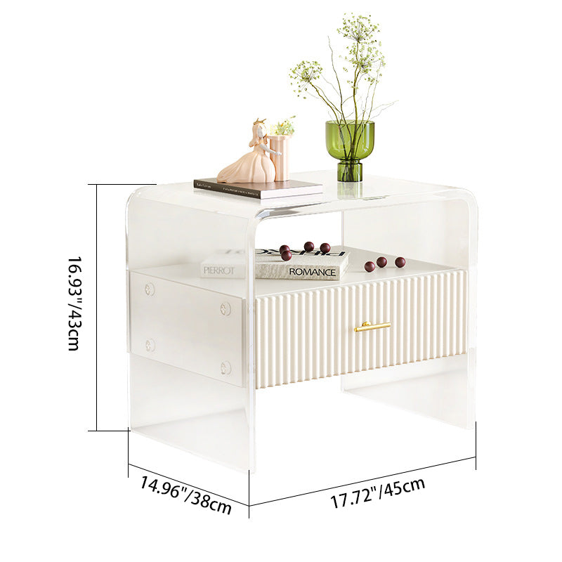 Modern Acrylic Rectangular Nightstand 1-Drawer