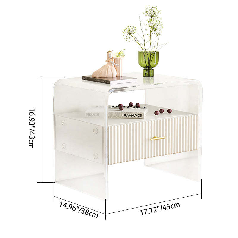 Modern Acrylic Rectangular Nightstand 1-Drawer