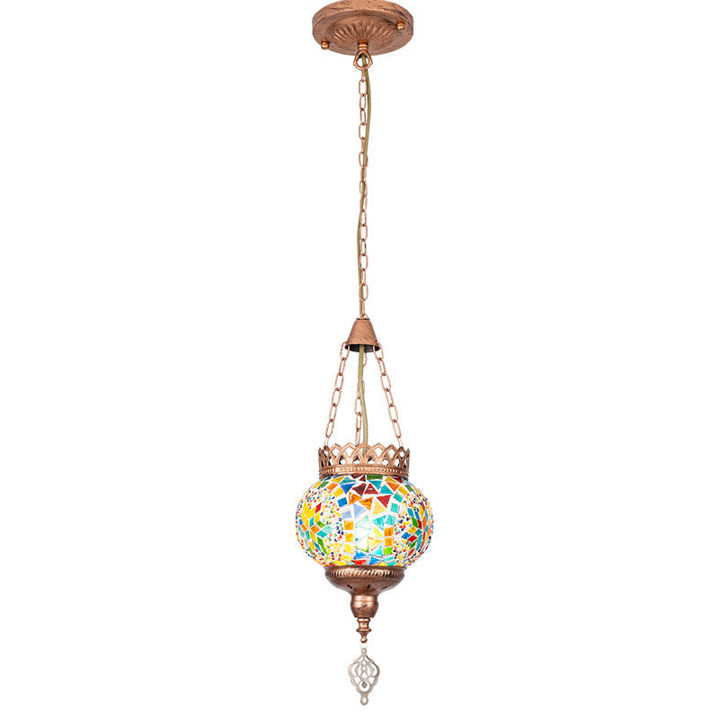 Boho Iron Stained Glass Ball Pendant Light