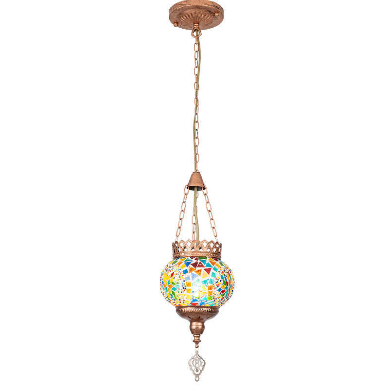 Boho Iron Stained Glass Ball Pendant Light