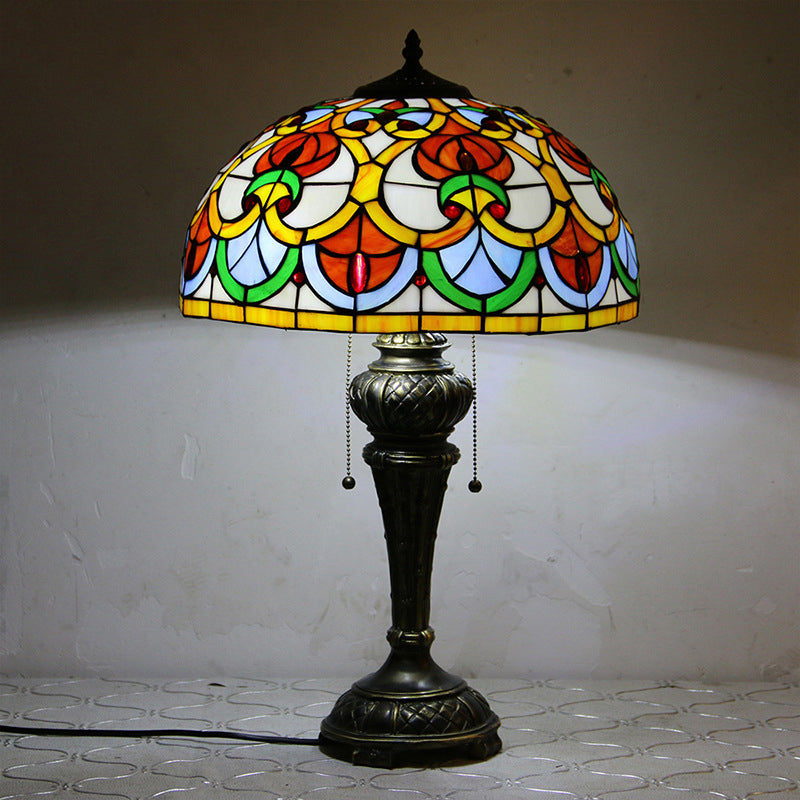 Tiffany Resin Glass Dome Hemispheric Flower Table Lamp