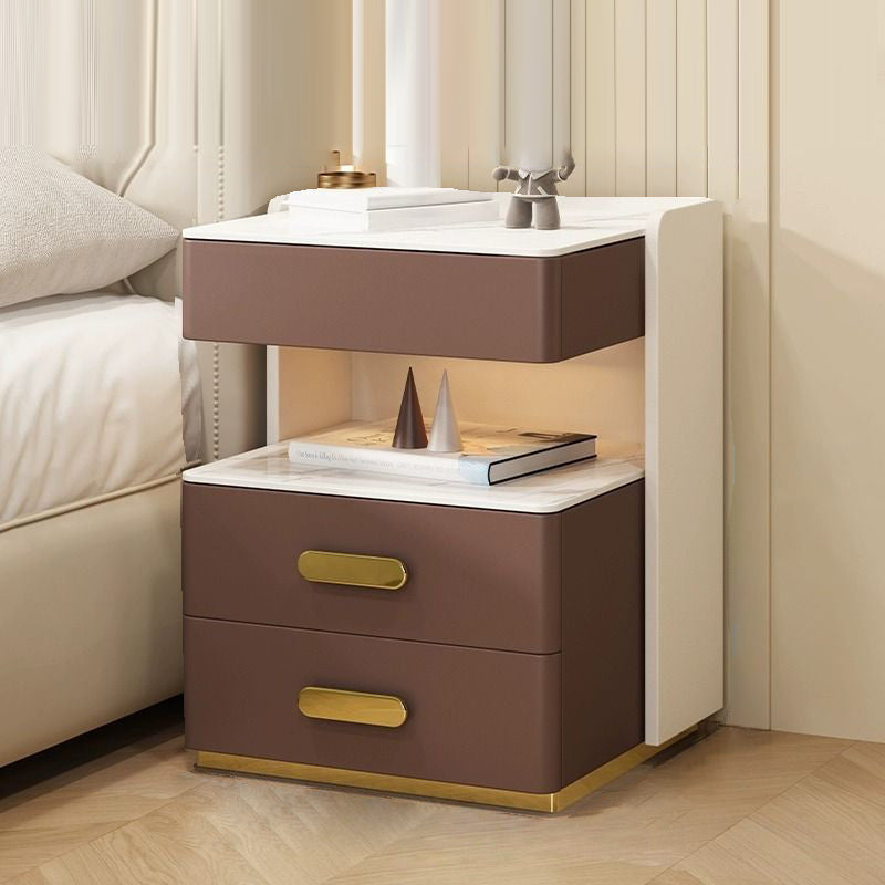Contemporary Rock Nightstand 2-Drawer — Brown + White