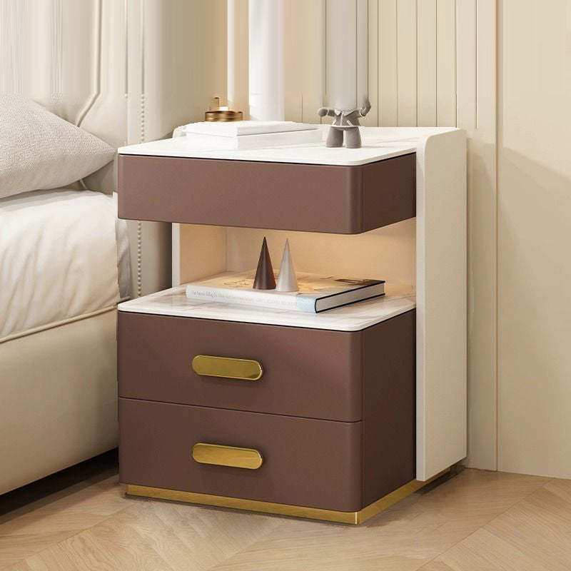 Contemporary Rock Nightstand 2-Drawer — Brown + White