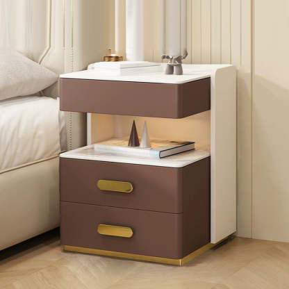 Contemporary Rock Nightstand 2-Drawer — Brown + White
