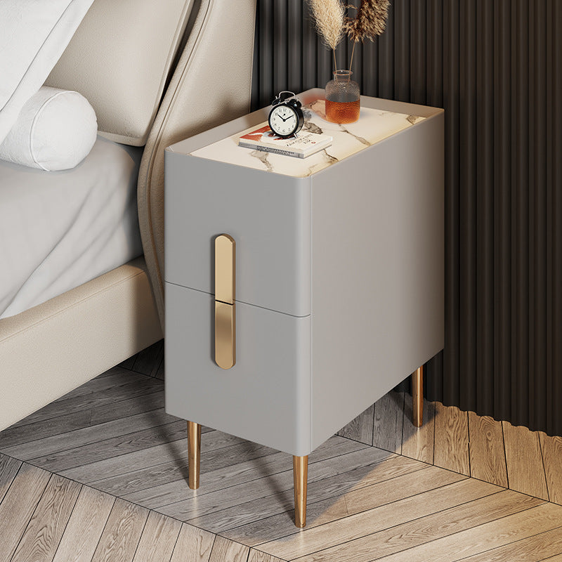 Scandinavian Rock Plate Nightstand 2-Drawer — Light Gray