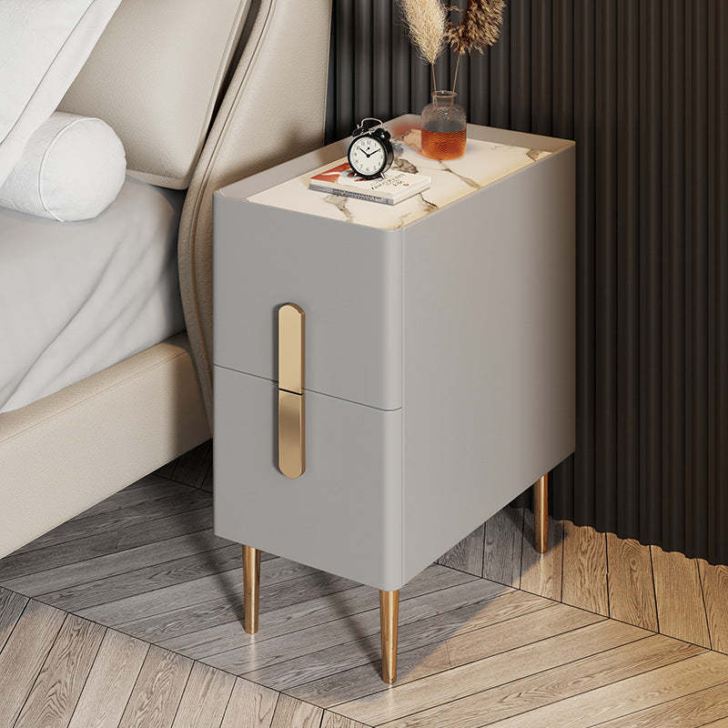 Scandinavian Rock Plate Nightstand 2-Drawer — Light Gray