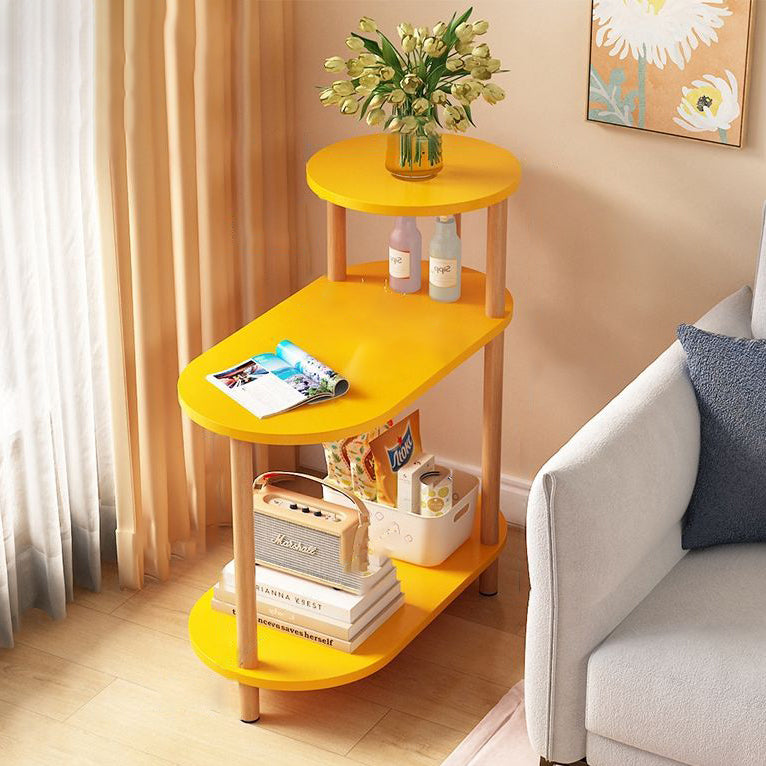 Minimalist Oval Solid Wood 3-Tier End Table — White