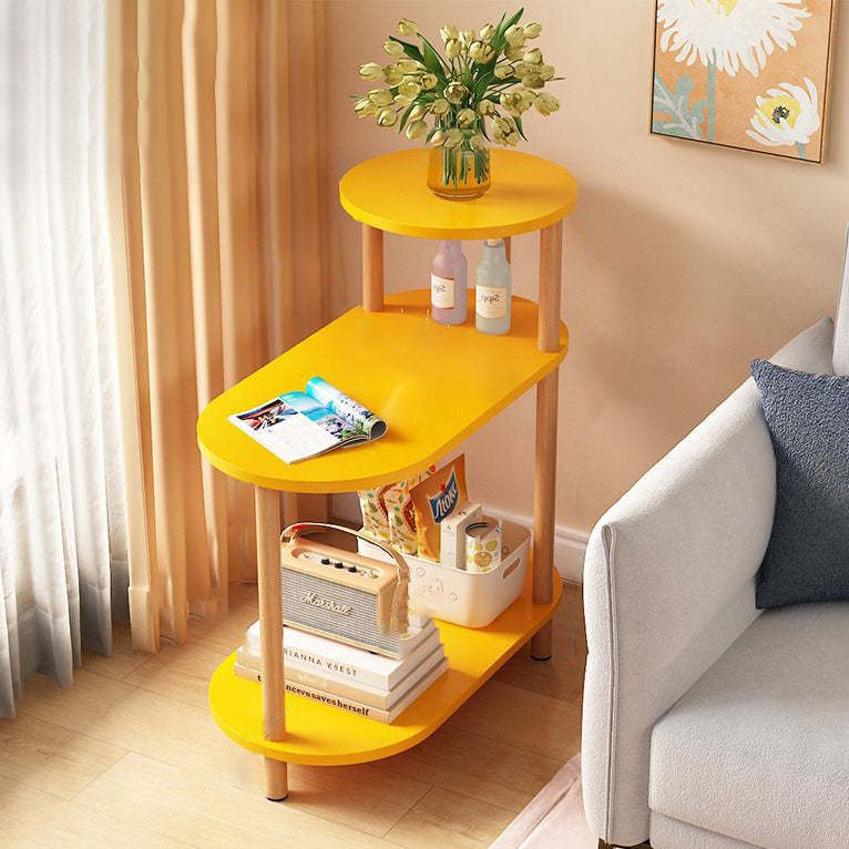 Minimalist Oval Solid Wood 3-Tier End Table — White