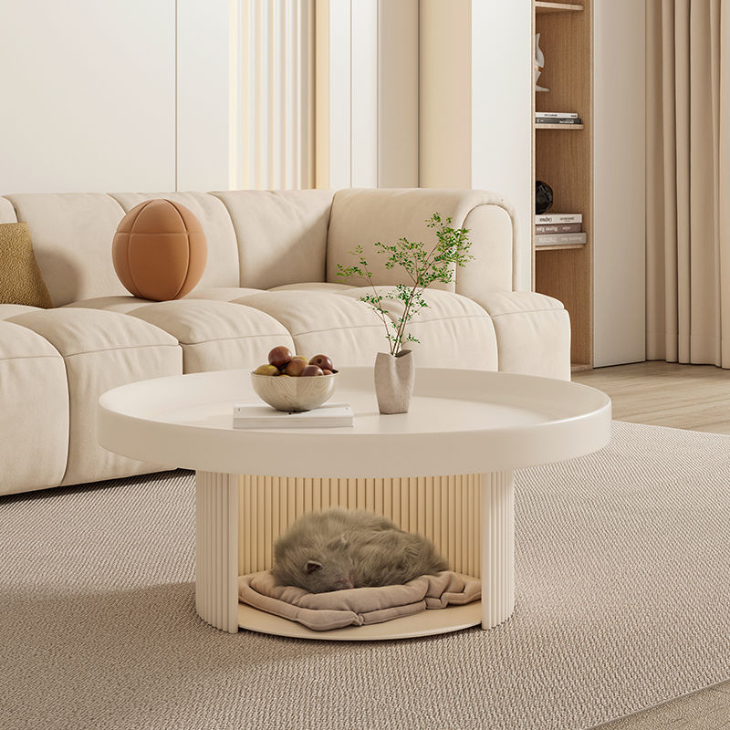 Minimalist round slab white steel coffee tables