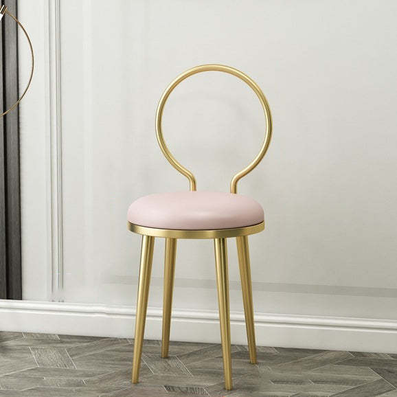 Minimalist Round Velvet Leather Metal Vanity Stool — Gray / Velvet