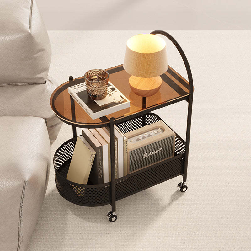 Modern Semicircle Glass Iron Movable Side Table — White