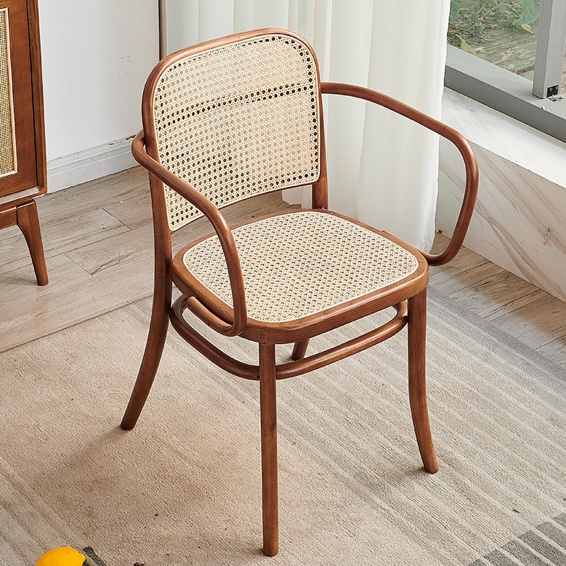 Retro Grid Wood Rattan Dining Chair