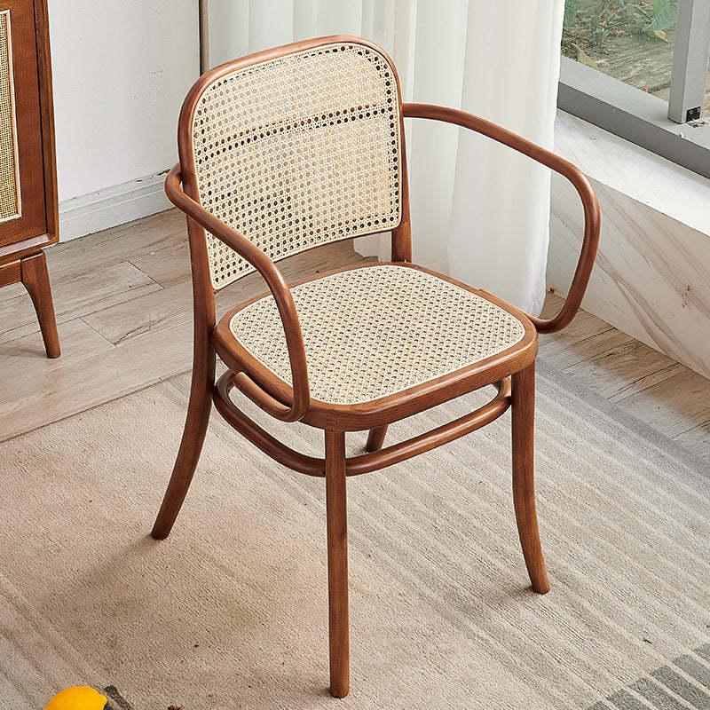 Retro Grid Wood Rattan Dining Chair