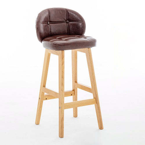 Minimalist Wood Leather Bar Stool — Wood Color / Coffee Color