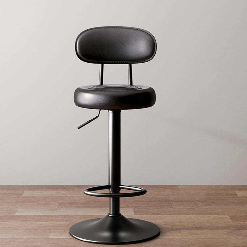 Minimalist Round Curved-Back Leather Metal Bar Stool