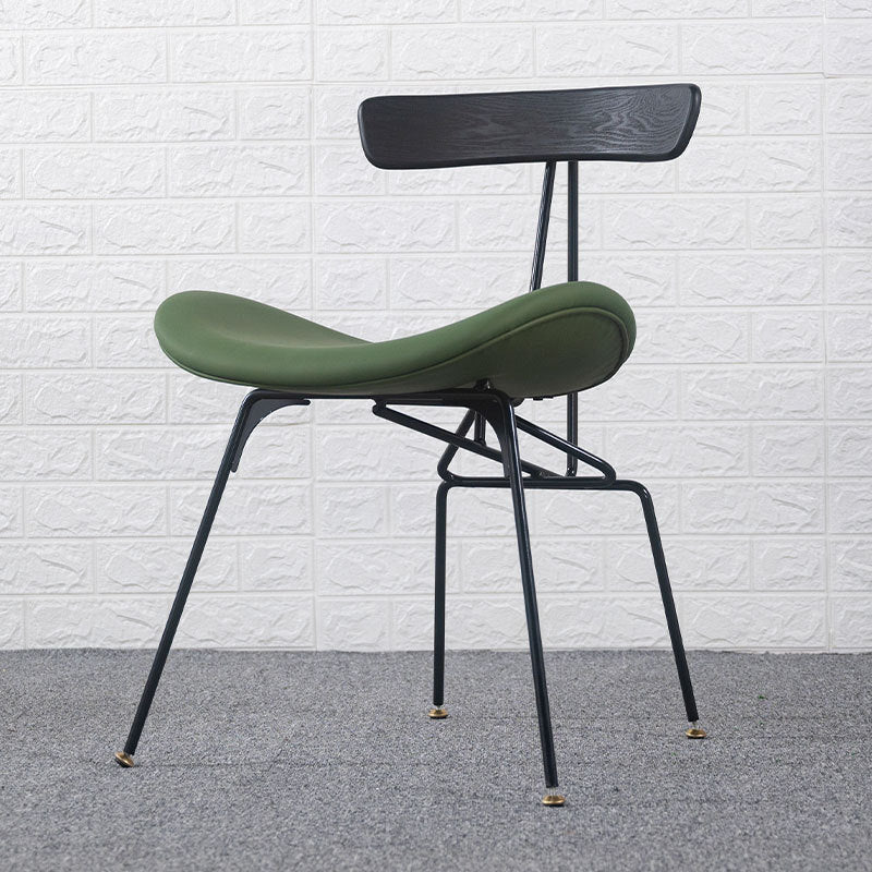 PU Leather Metal Curved Dining Chair — Black Backrest + Olive Green Seat