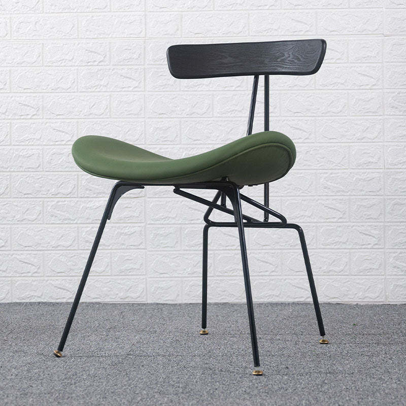 PU Leather Metal Curved Dining Chair — Black Backrest + Olive Green Seat