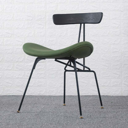 PU Leather Metal Curved Dining Chair — Black Backrest + Olive Green Seat