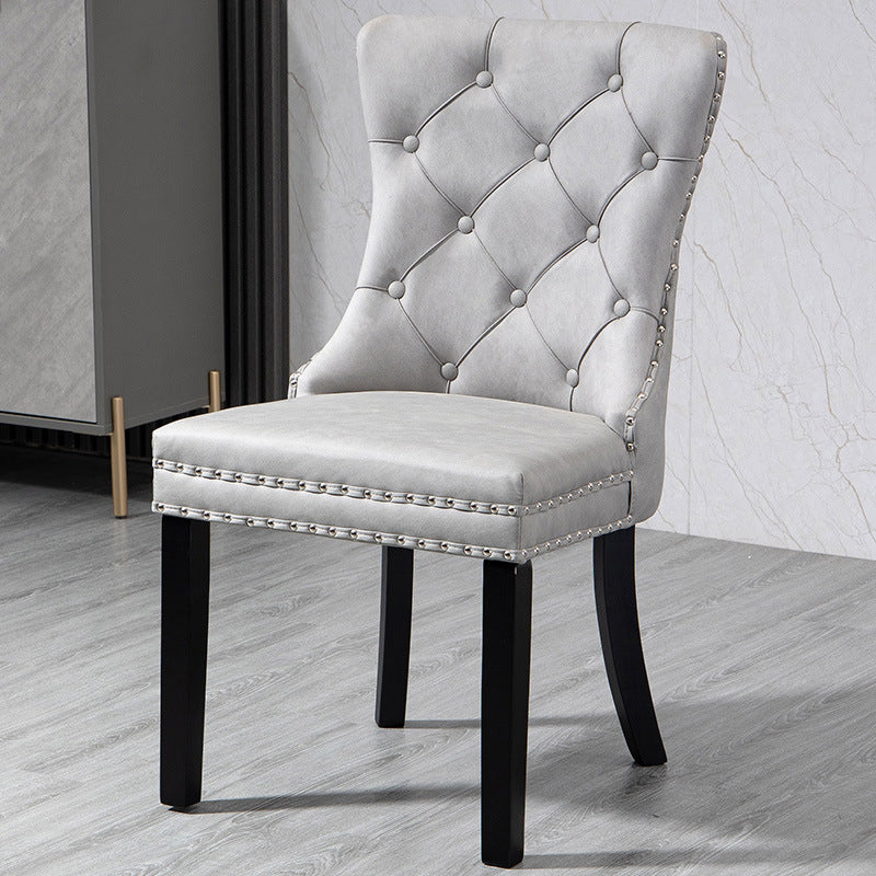 European Fabric Tufted-Back Square Dining Chair — White